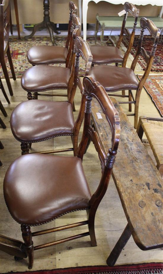 Set of six Victorian Regency style dining chairs, with leather-covered stuff-over seats